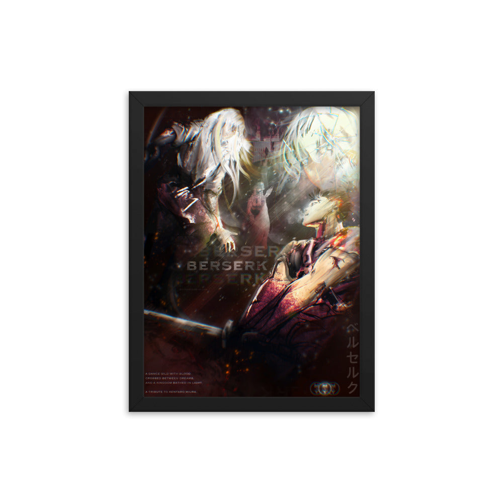 Crossed Dreams - Framed Berserk Original Fan Illustration - 12x16, 18x24, Enhanced Matte Print in Ayous Wood Frame