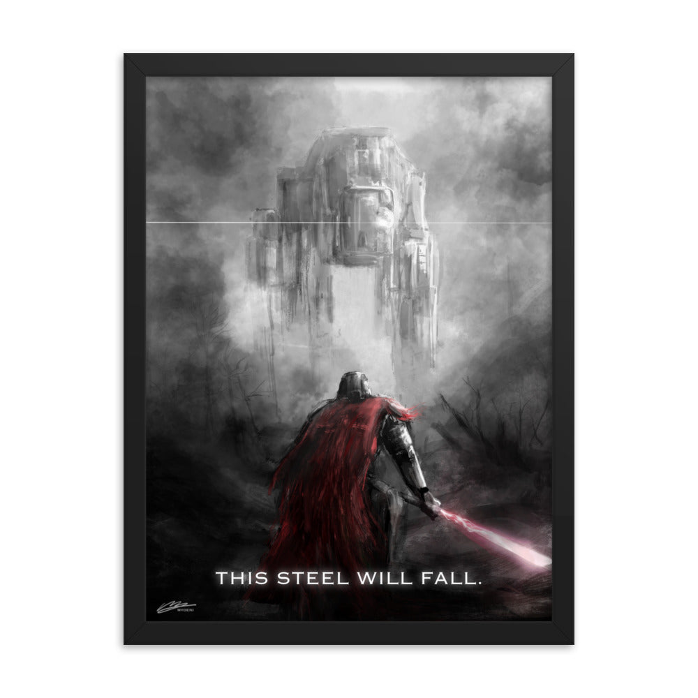 This Steel Will Fall - Framed Helldivers 2 Original Fan Illustration - 12x16, 18x24, Enhanced Matte Print in Ayous Wood Frame