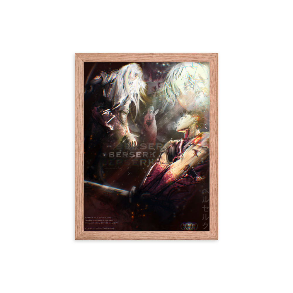 Crossed Dreams - Framed Berserk Original Fan Illustration - 12x16, 18x24, Enhanced Matte Print in Ayous Wood Frame