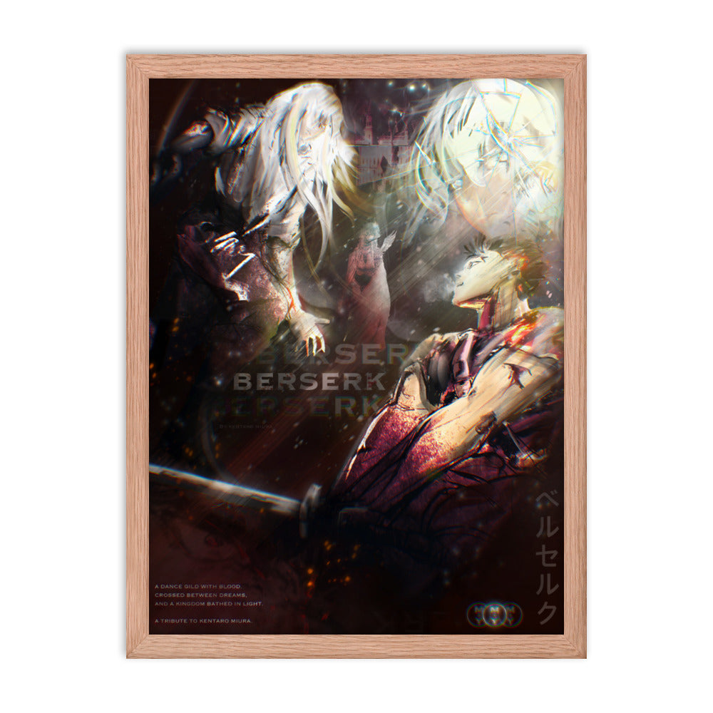 Crossed Dreams - Framed Berserk Original Fan Illustration - 12x16, 18x24, Enhanced Matte Print in Ayous Wood Frame