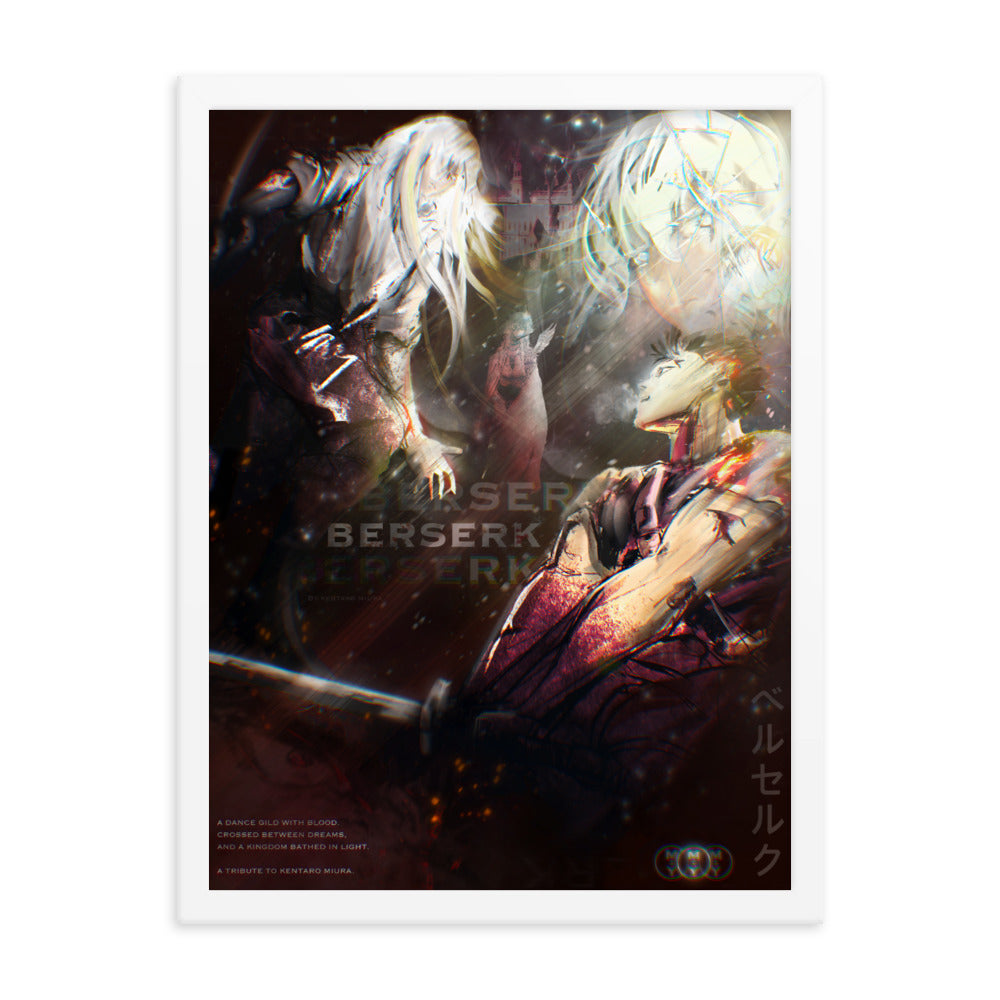 Crossed Dreams - Framed Berserk Original Fan Illustration - 12x16, 18x24, Enhanced Matte Print in Ayous Wood Frame