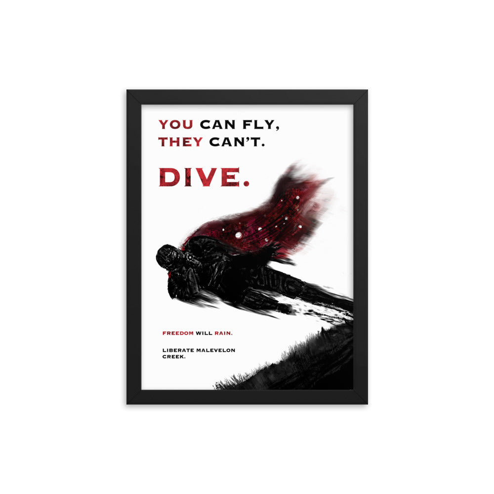 Dive - Framed Helldivers 2 Original Fan Illustration - 12x16, 18x24, Enhanced Matte Print in Ayous Wood Frame