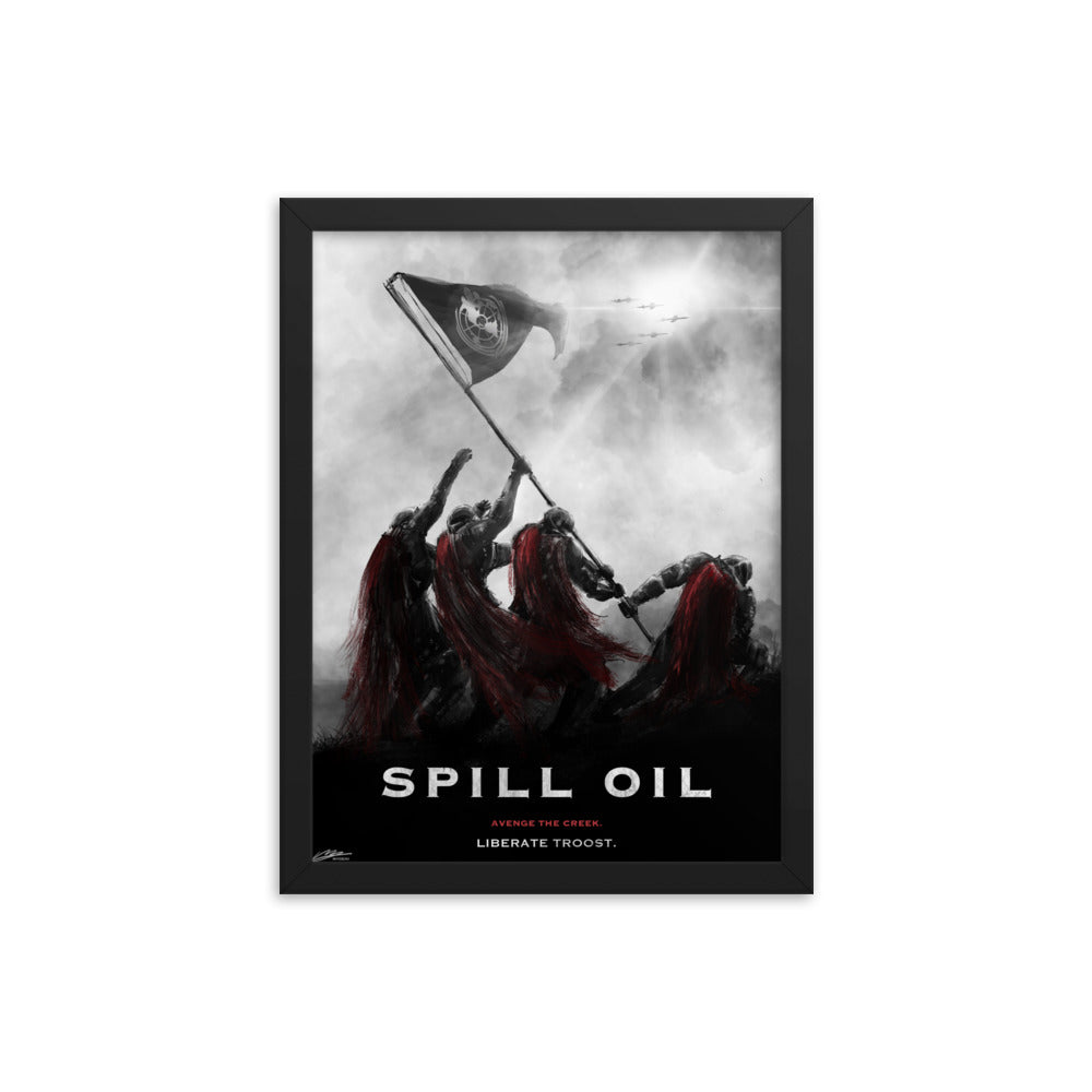 Liberate Troost, Spill Oil - Framed Helldivers 2 Original Fan Illustration - 12x16, 18x24, Enhanced Matte Print in Ayous Wood Frame