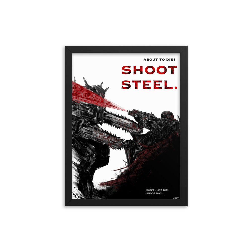 Shoot Steel - Framed Helldivers 2 Original Fan Illustration - 12x16, 18x24, Enhanced Matte Print in Ayous Wood Frame