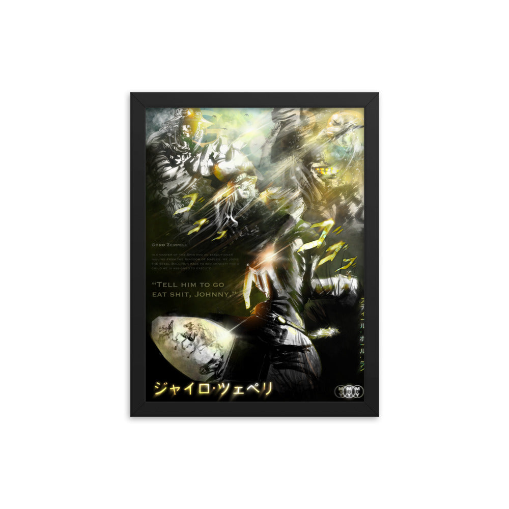 Memory Of Gyro Zeppeli - JJBA Original Fan Illustration - 12x16, 18x24, Enhanced Matte Print in Ayous Wood Frame