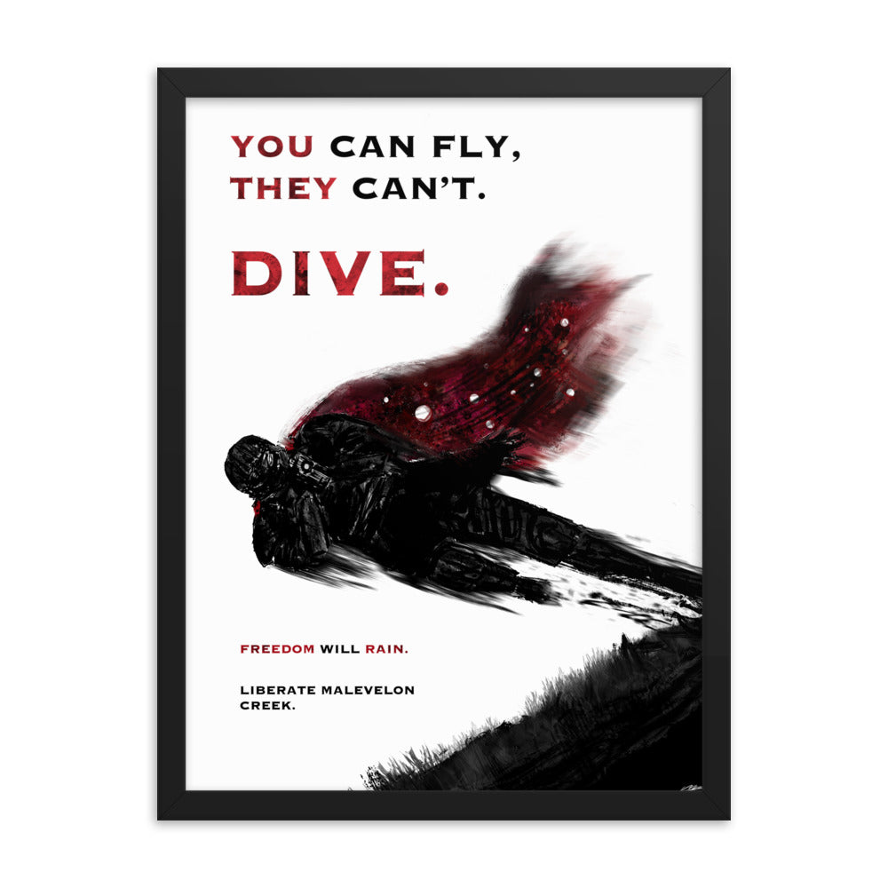 Dive - Framed Helldivers 2 Original Fan Illustration - 12x16, 18x24, Enhanced Matte Print in Ayous Wood Frame