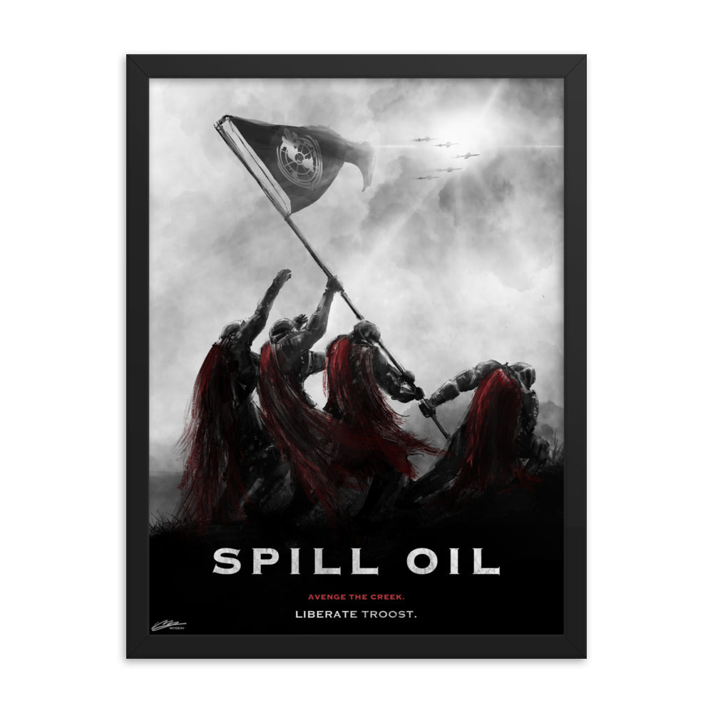 Liberate Troost, Spill Oil - Framed Helldivers 2 Original Fan Illustration - 12x16, 18x24, Enhanced Matte Print in Ayous Wood Frame