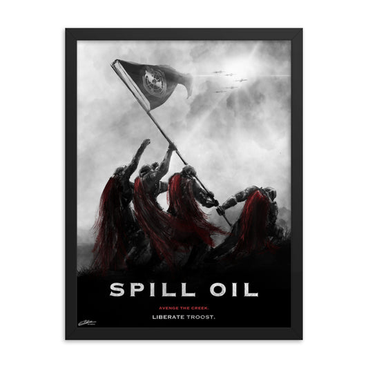 Liberate Troost, Spill Oil - Framed Helldivers 2 Original Fan Illustration - 12x16, 18x24, Enhanced Matte Print in Ayous Wood Frame