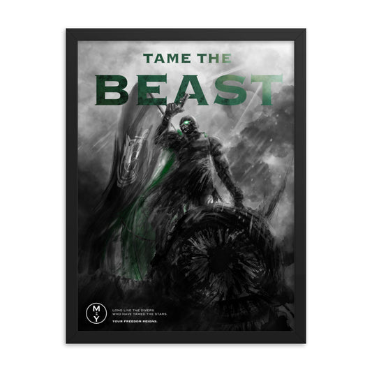 Tame The Beast - Framed Helldivers 2 Original Fan Illustration - 12x16, 18x24, Enhanced Matte Print in Ayous Wood Frame