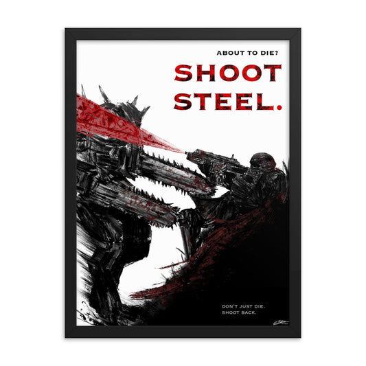 Shoot Steel - Framed Helldivers 2 Original Fan Illustration - 12x16, 18x24, Enhanced Matte Print in Ayous Wood Frame