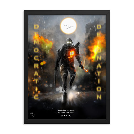 We Own The Fire - Framed Helldivers 2 Original Fan Illustration - 12x16, 18x24, Enhanced Matte Print in Ayous Wood Frame