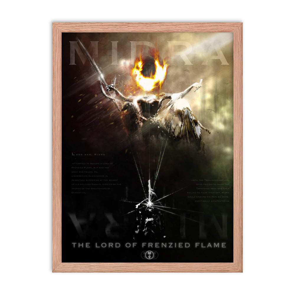 Remembrance Of Midra, The Lord Of Frenzied Flame - Original Elden Ring Fan Illustration - 12x16, 18x24, Enhanced Matte Print in Ayous Wood Frame