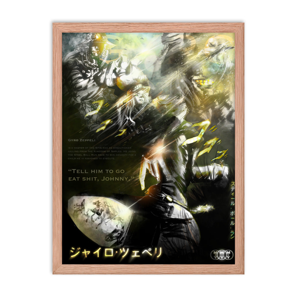 Memory Of Gyro Zeppeli - JJBA Original Fan Illustration - 12x16, 18x24, Enhanced Matte Print in Ayous Wood Frame